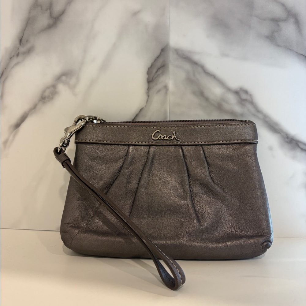 Coach Metallic Gray Wristlet Clutch